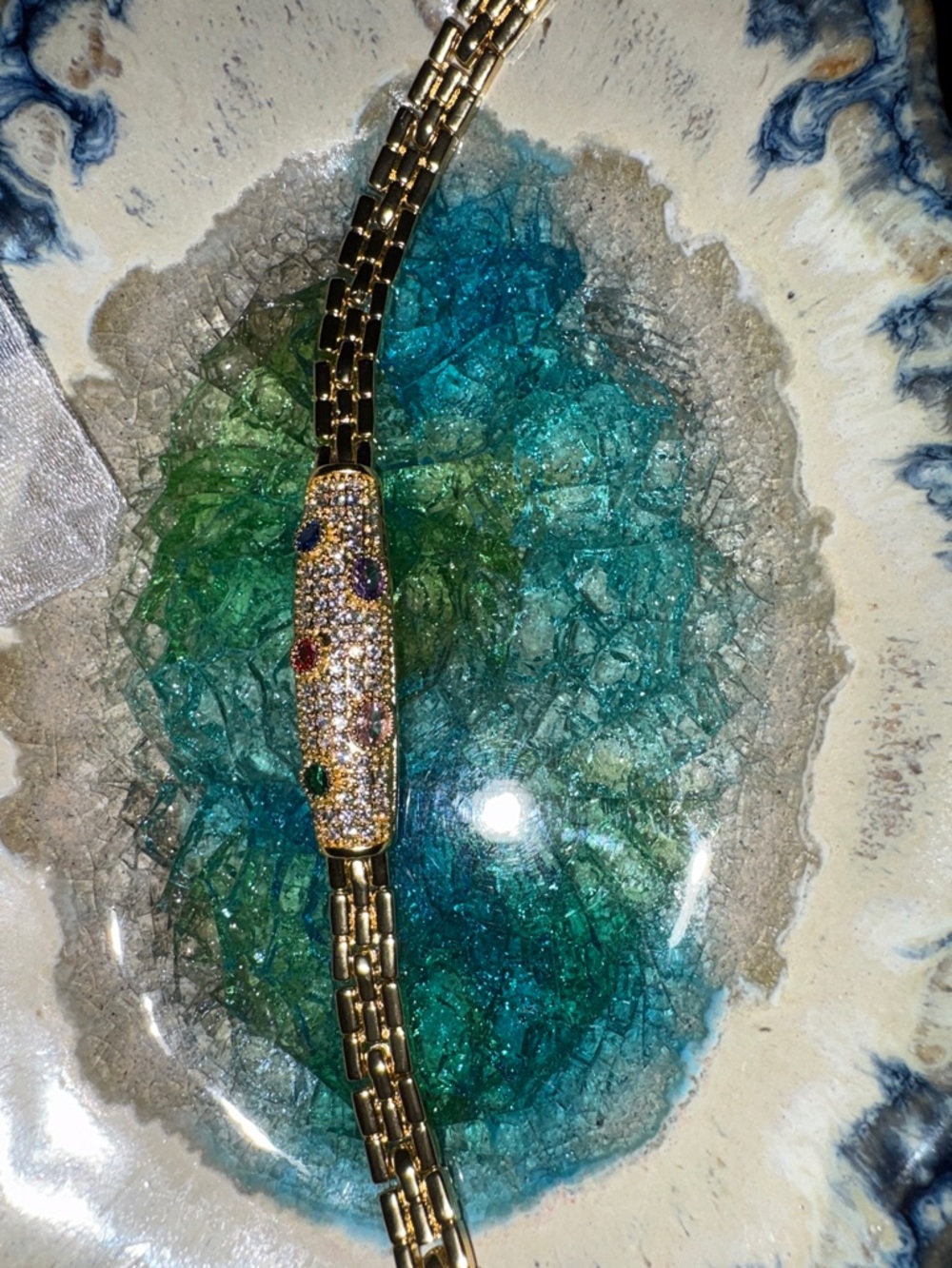 Gold tone Multi-Gem Pave Bracelet with CZ .